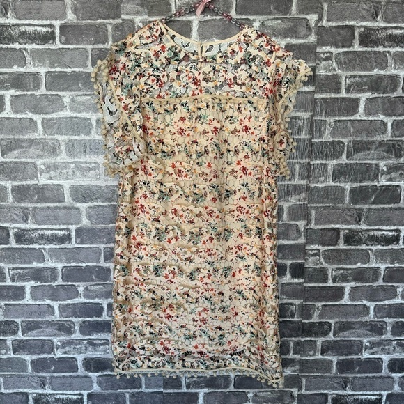 Tularosa Elba Rainbow Lace Mini Dress floral Pom poms - Picture 2 of 12